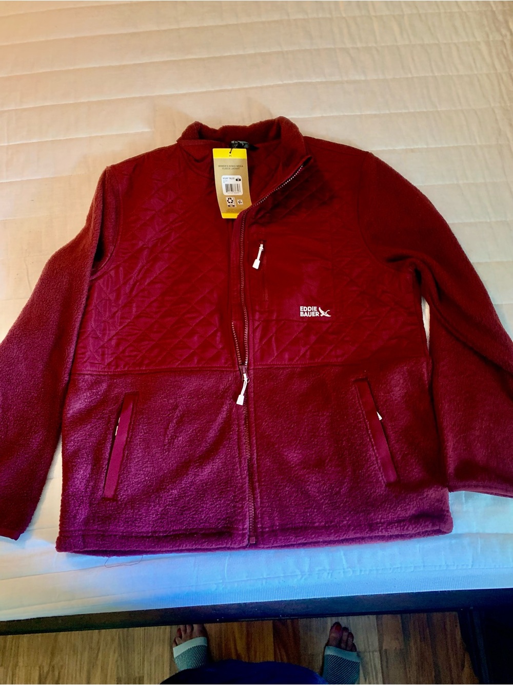 Eddie Bauer Deep Burgundy Quilted-Fleece Full-Zip Jacket